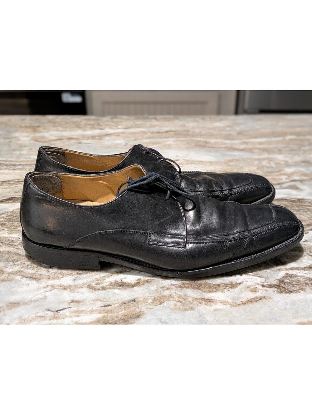 Johnston & Murphy Leather Oxfords Size 13M Nocturne Black Italy